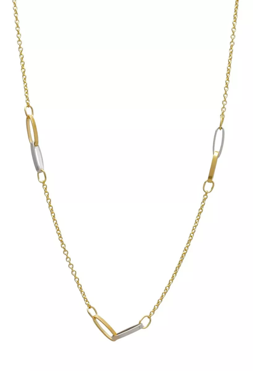 Gargantilla de oro bicolor 18K. cadena forzada con entrepiezas de asas enlazadas gargantilla oro bicolor 18 ktes cadena eslabones forzados y entrepiezas asas enlazadas vista principal
