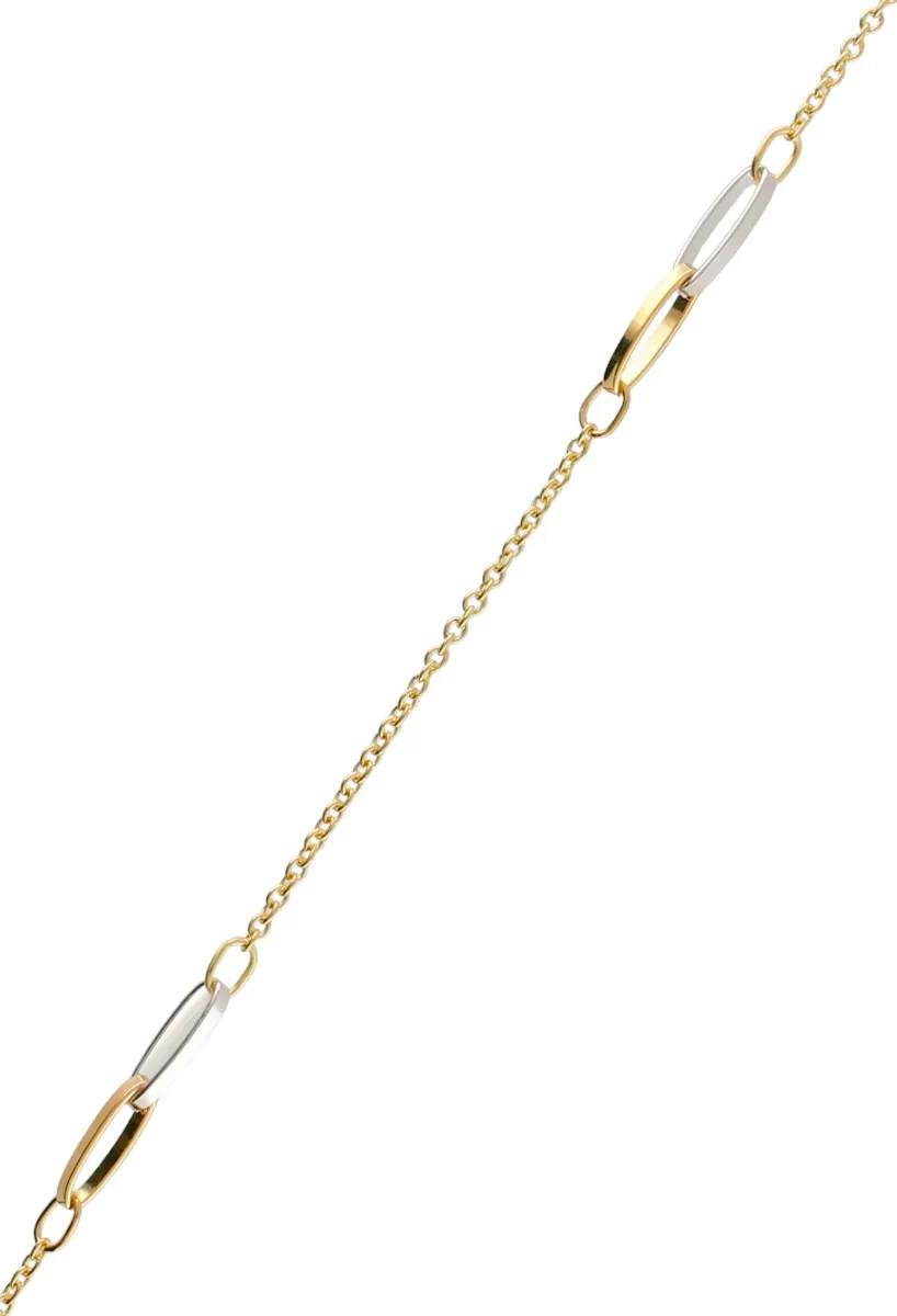 Gargantilla de oro bicolor 18K. cadena forzada con entrepiezas de asas enlazadas gargantilla oro bicolor 18 ktes cadena eslabones forzados y entrepiezas asas enlazadas vista detalle cadena