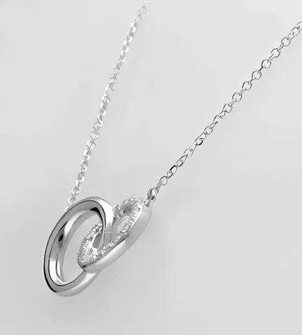 gargantilla oro blanco 18k con diamantes modelo circulos enlazados toma lateral