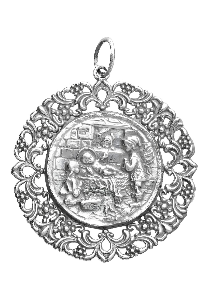 Medalla de cuna del niño en el pesebre en plata de ley 297_870678