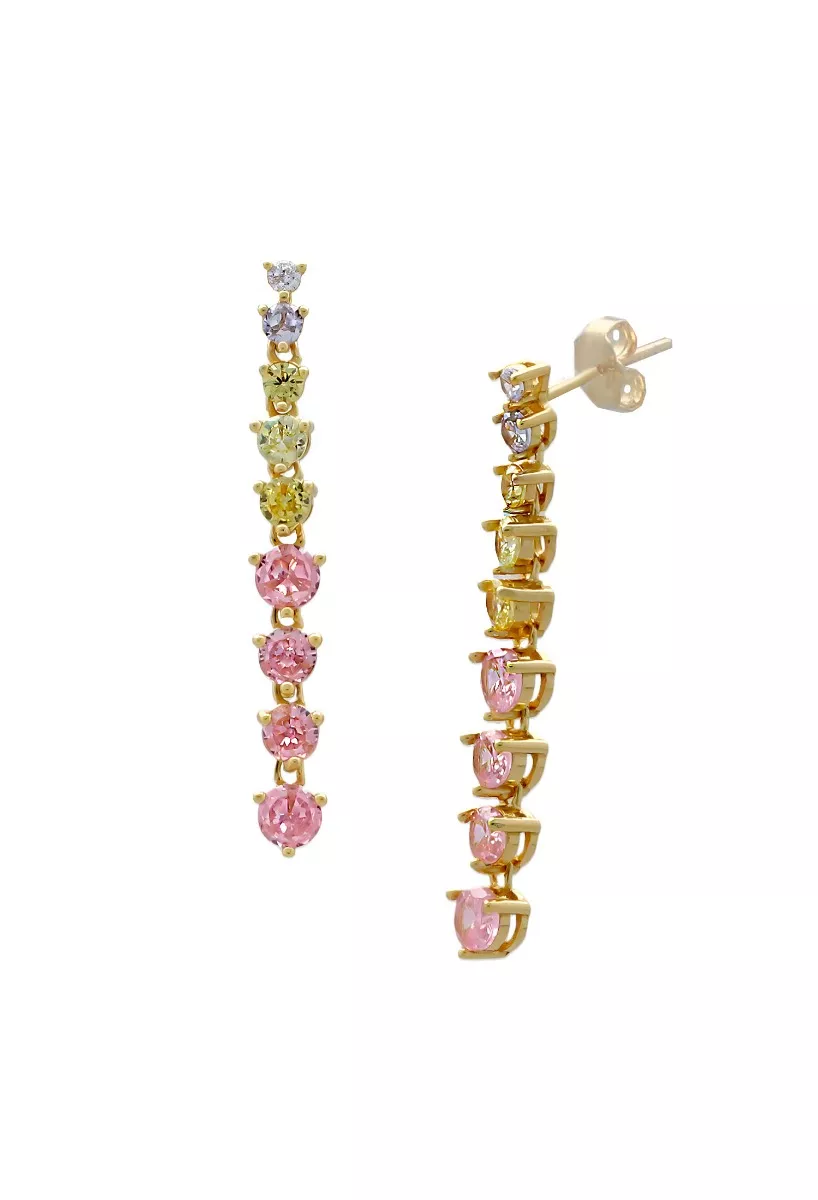 Pendientes de plata largos chapados en oro con piedras colores 240_PPR-E508HC foto 2