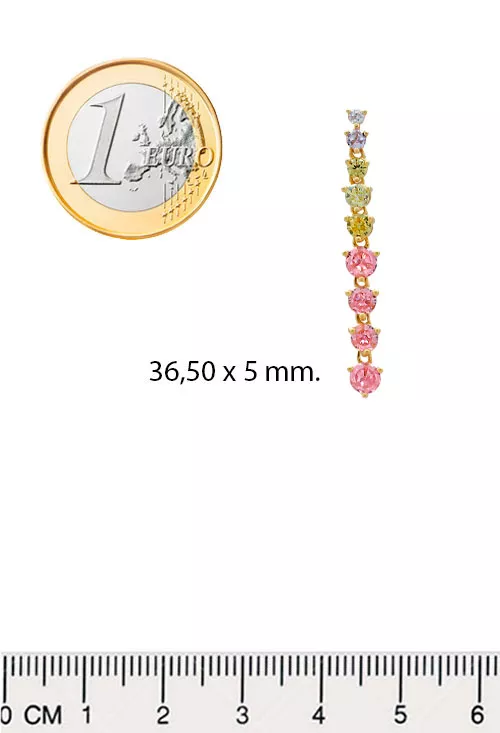 Pendientes de plata largos chapados en oro con piedras colores 240_PPR-E508HC medidas