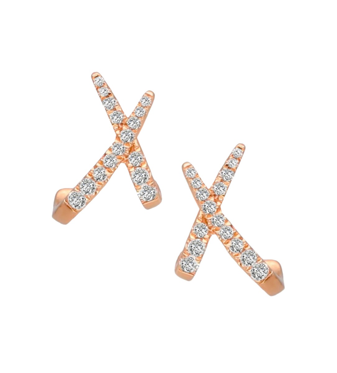 pendientes oro rosa con diamantes forma de X fotografia principal