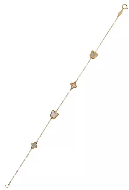 Pulsera de oro amarillo 18 ktes y nacar, entrepiezas mariposas y cruces foto extendida