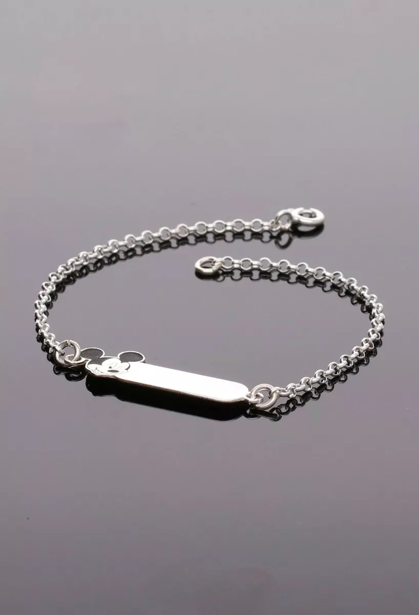 Pulsera de plata con chapa para niña Mickey 240_ESC-DL9 fondo negro