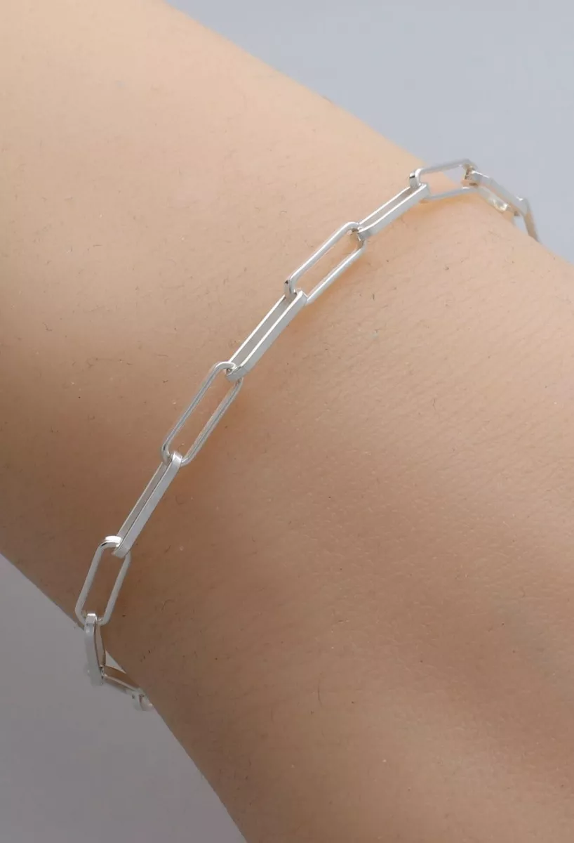 Pulsera de plata de eslabón forzado alargado 240_RL-100-18 Pulsera de plata de eslabón forzado alargado 240_RL-100-18 puesta