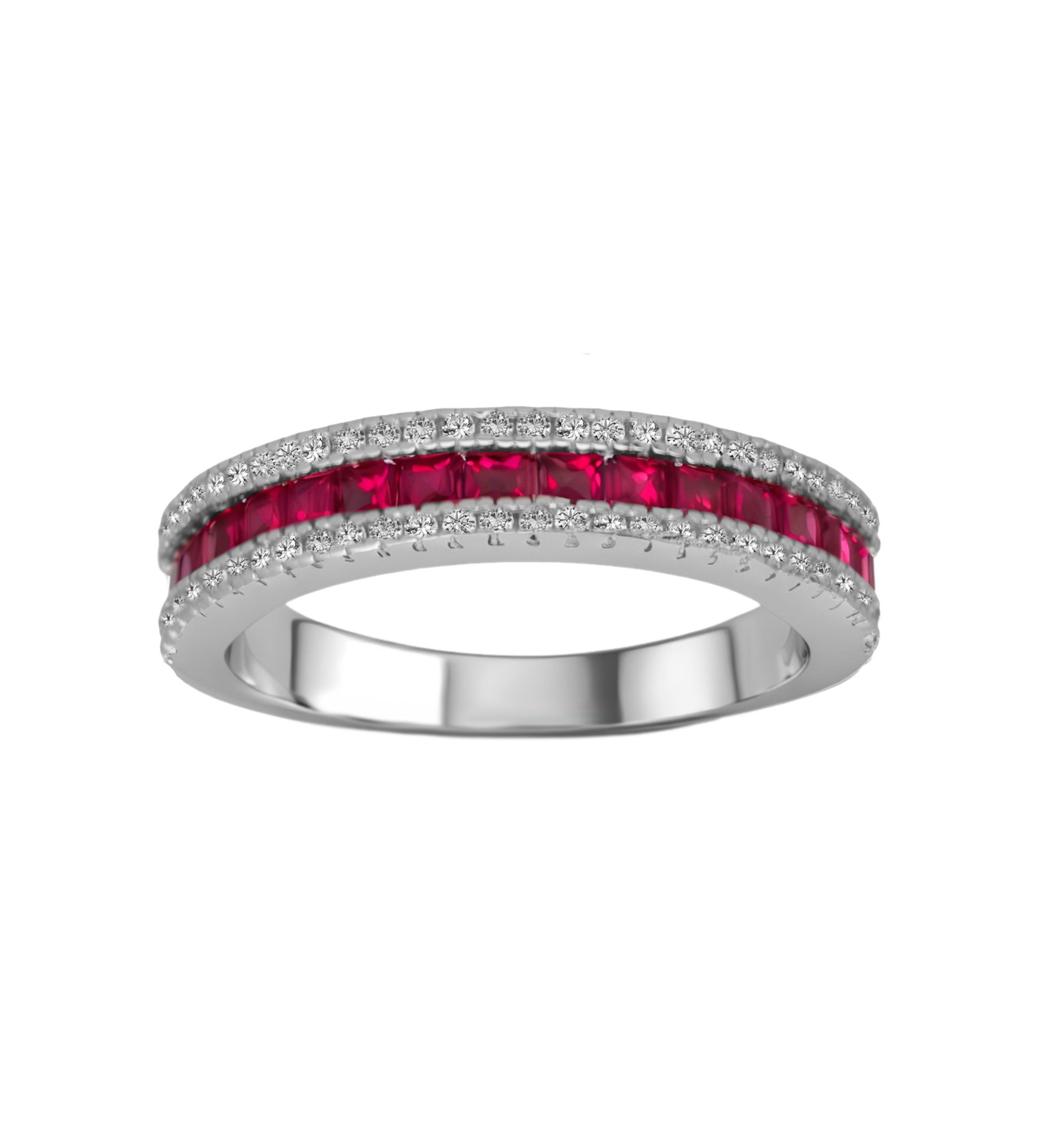 anillo de plata con circonitas y similes color rojo rubi
