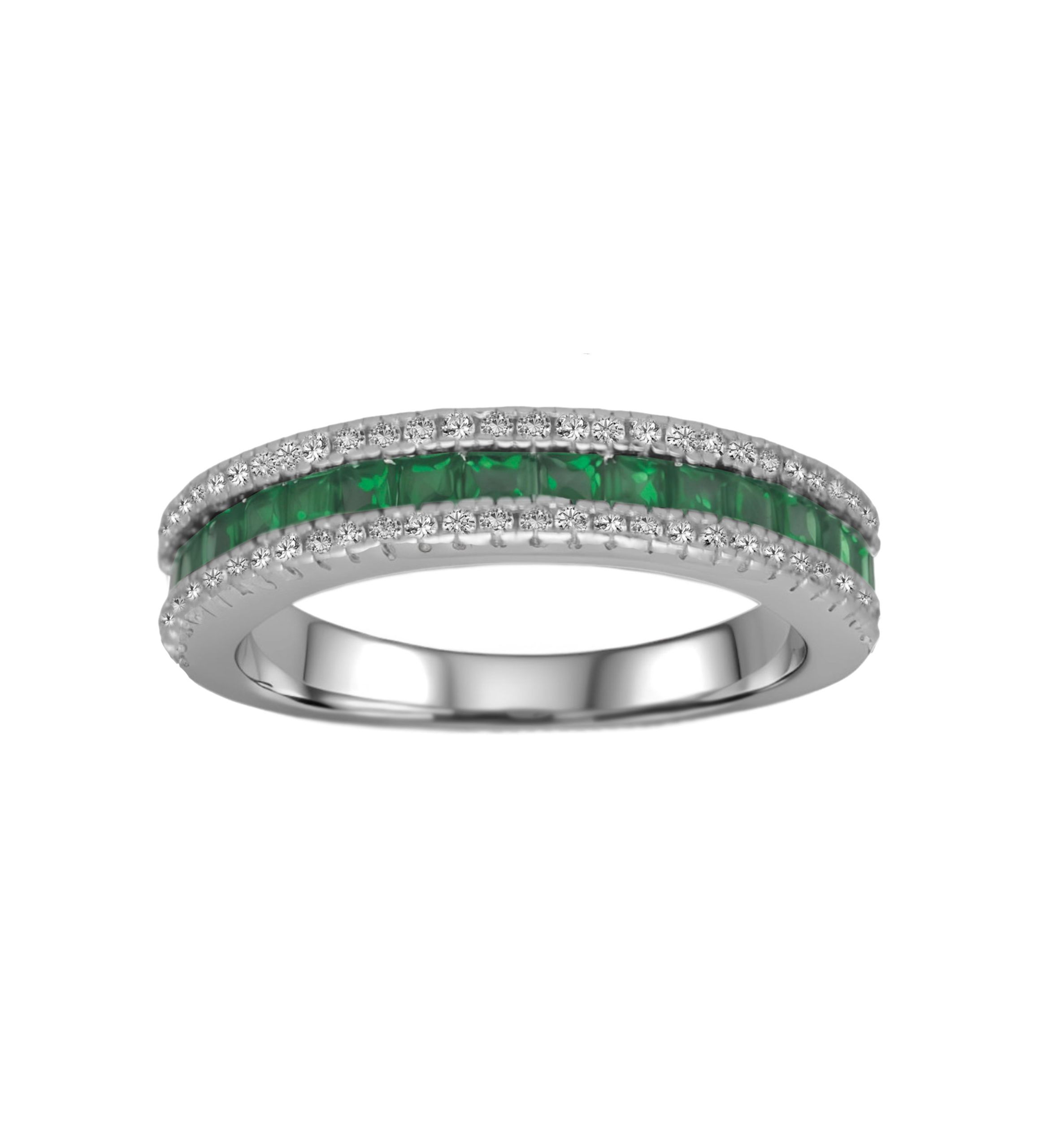 anillo de plata con circones y similes verdes
