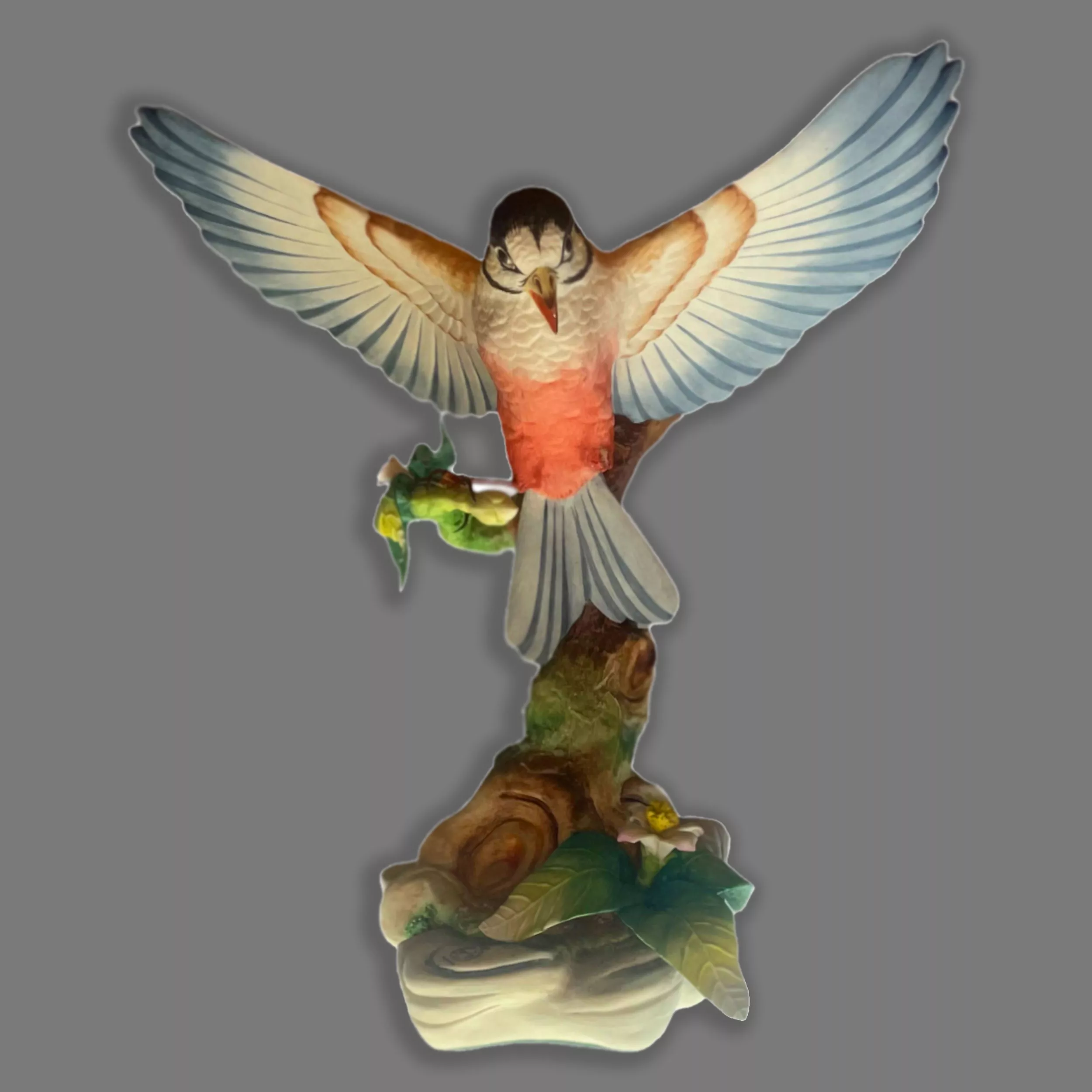 figura porcelana nuevo buen retiro pajaro con alas abiertas