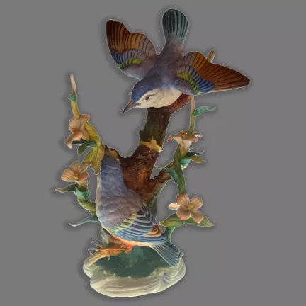 figura porcelana nuevo buen retiro pajaros azules