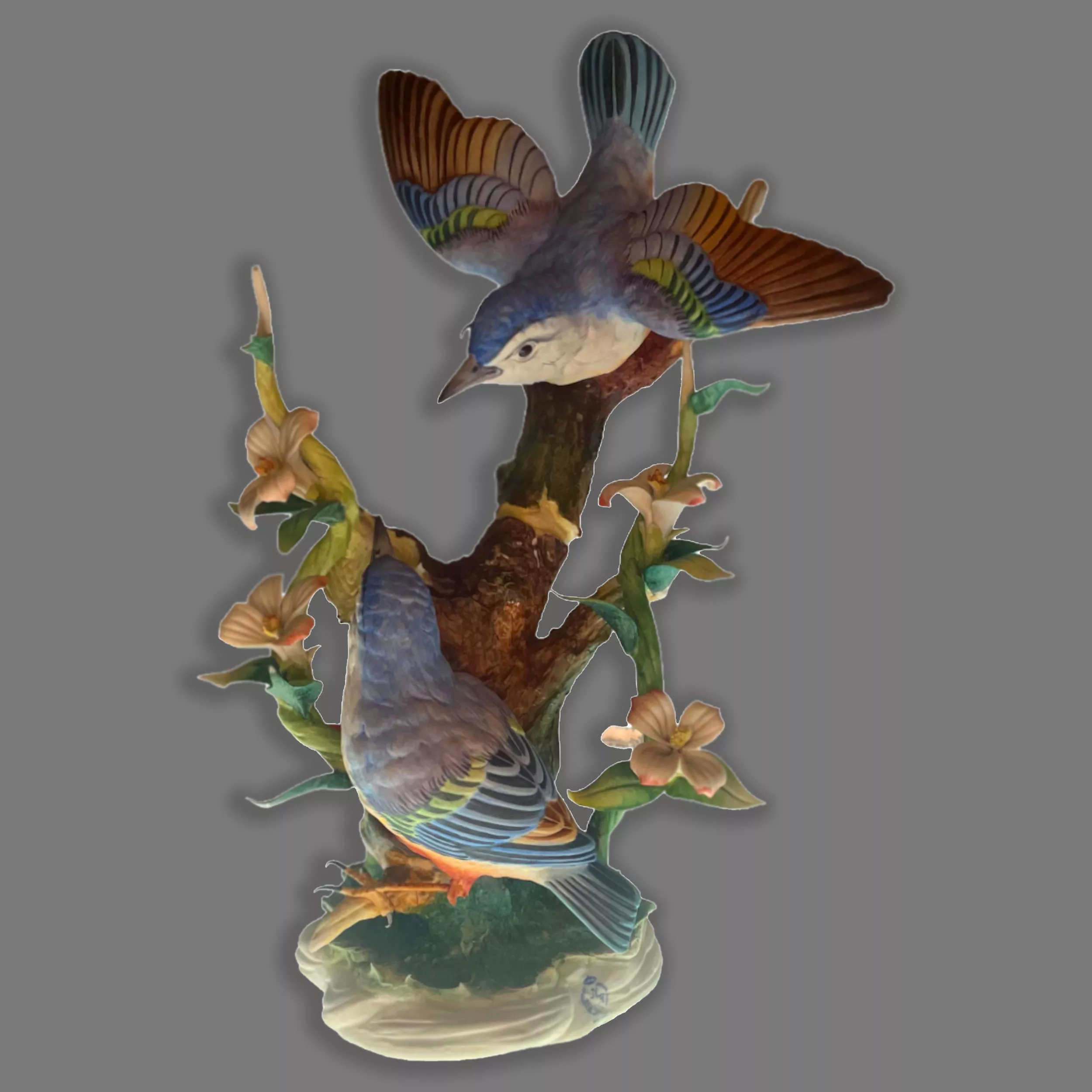 figura porcelana nuevo buen retiro pajaros azules