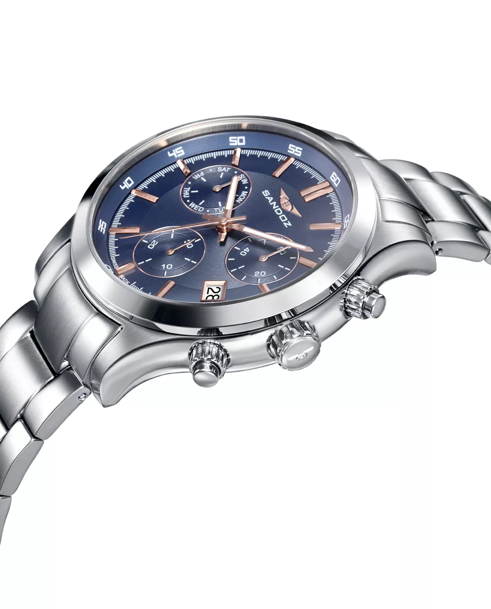 Reloj Sandoz cronógrafo de acero detalles chapados 81383-37 D
