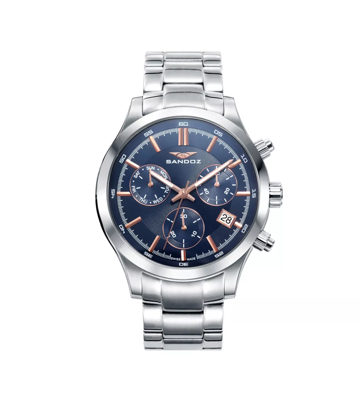 Reloj Sandoz cronógrafo de acero detalles chapados 81383-37 Reloj Sandoz cronógrafo de acero detalles chapados 81383-37