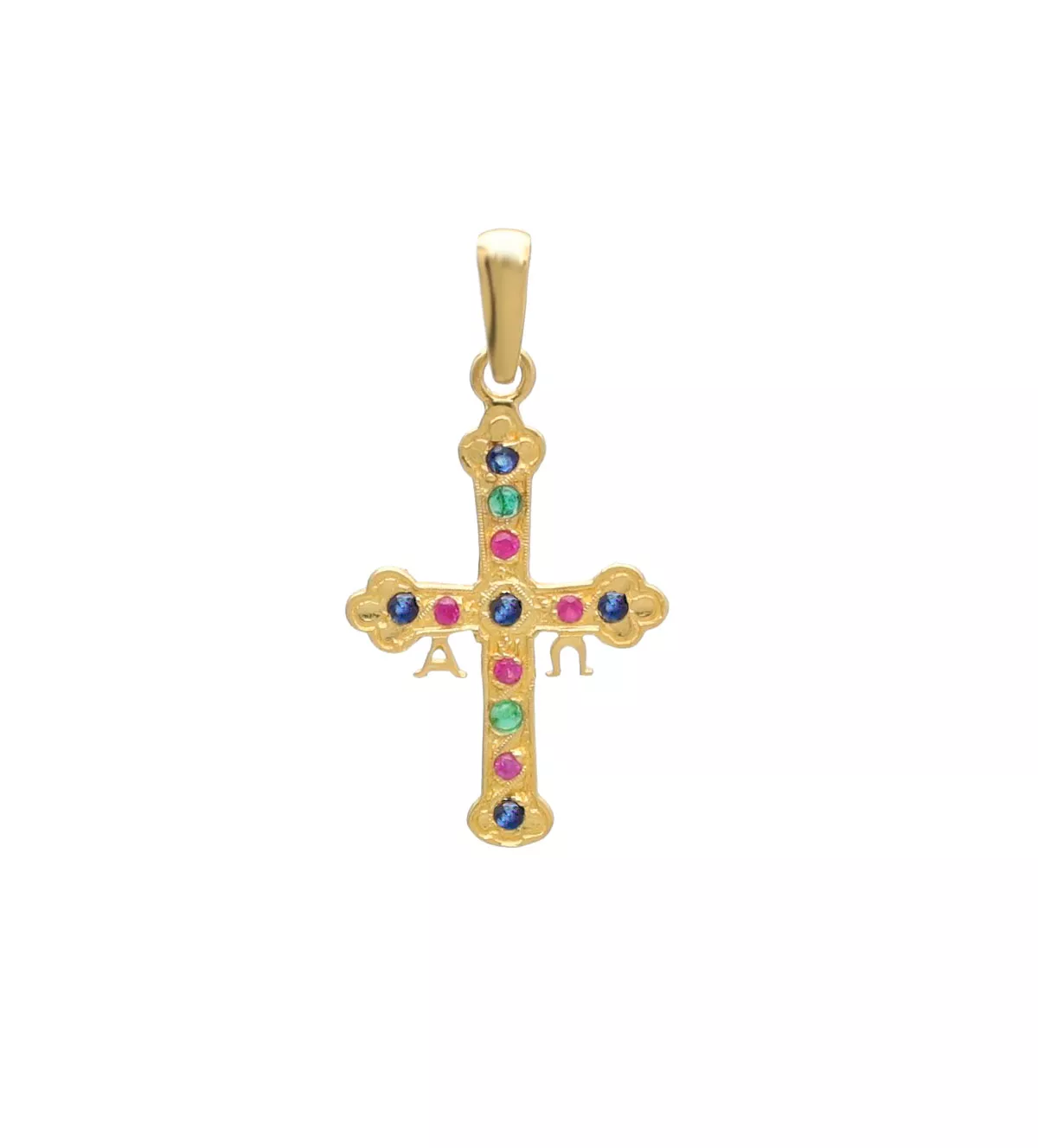 cruz covadonga oro 18k con piedras preciosas