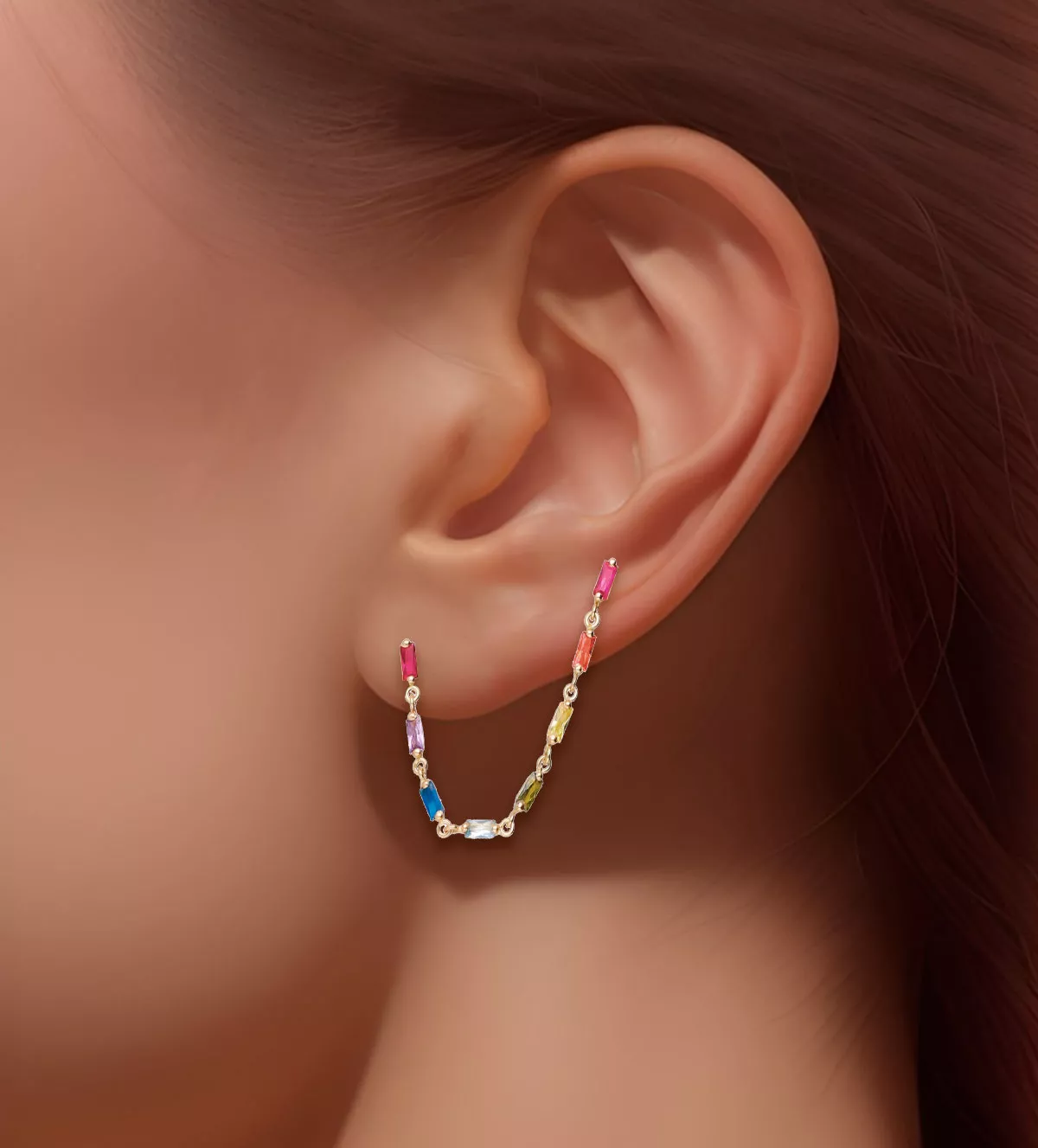 Pendiente oro 18 ktes Cascada de Arco Iris Dorado 002_56569-P - Imagen 3