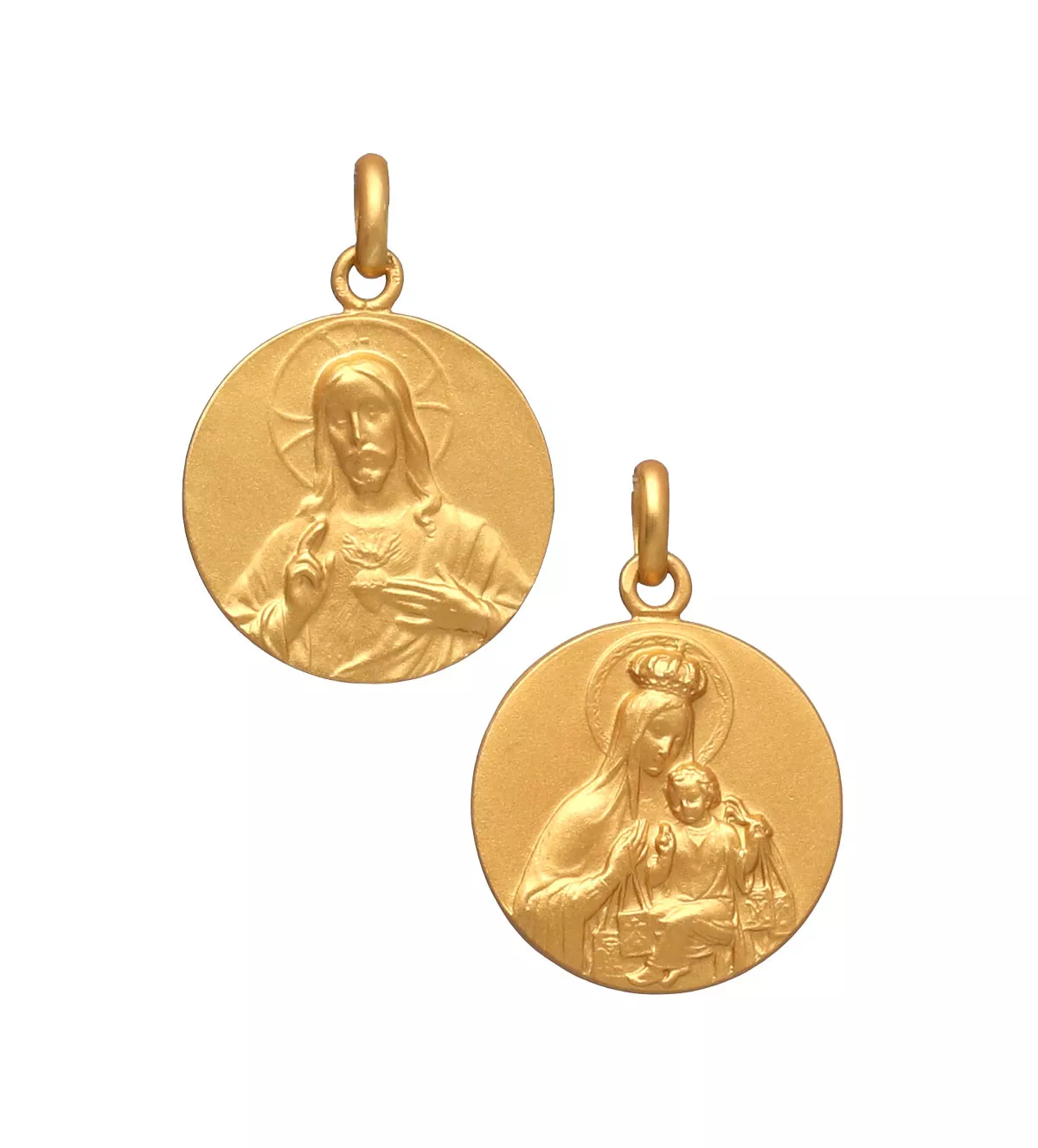 Medalla de oro 18k Escapulario Virgen del Carmen y Sagrado Corazón 268_ME-1-16-18