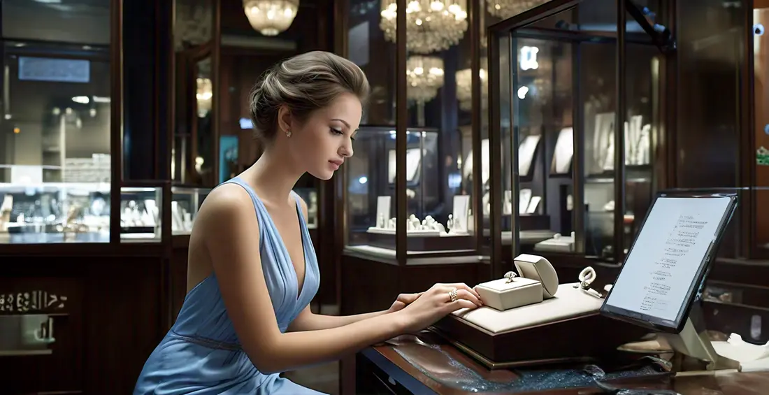 mujer hermosa en vitrinaelegante