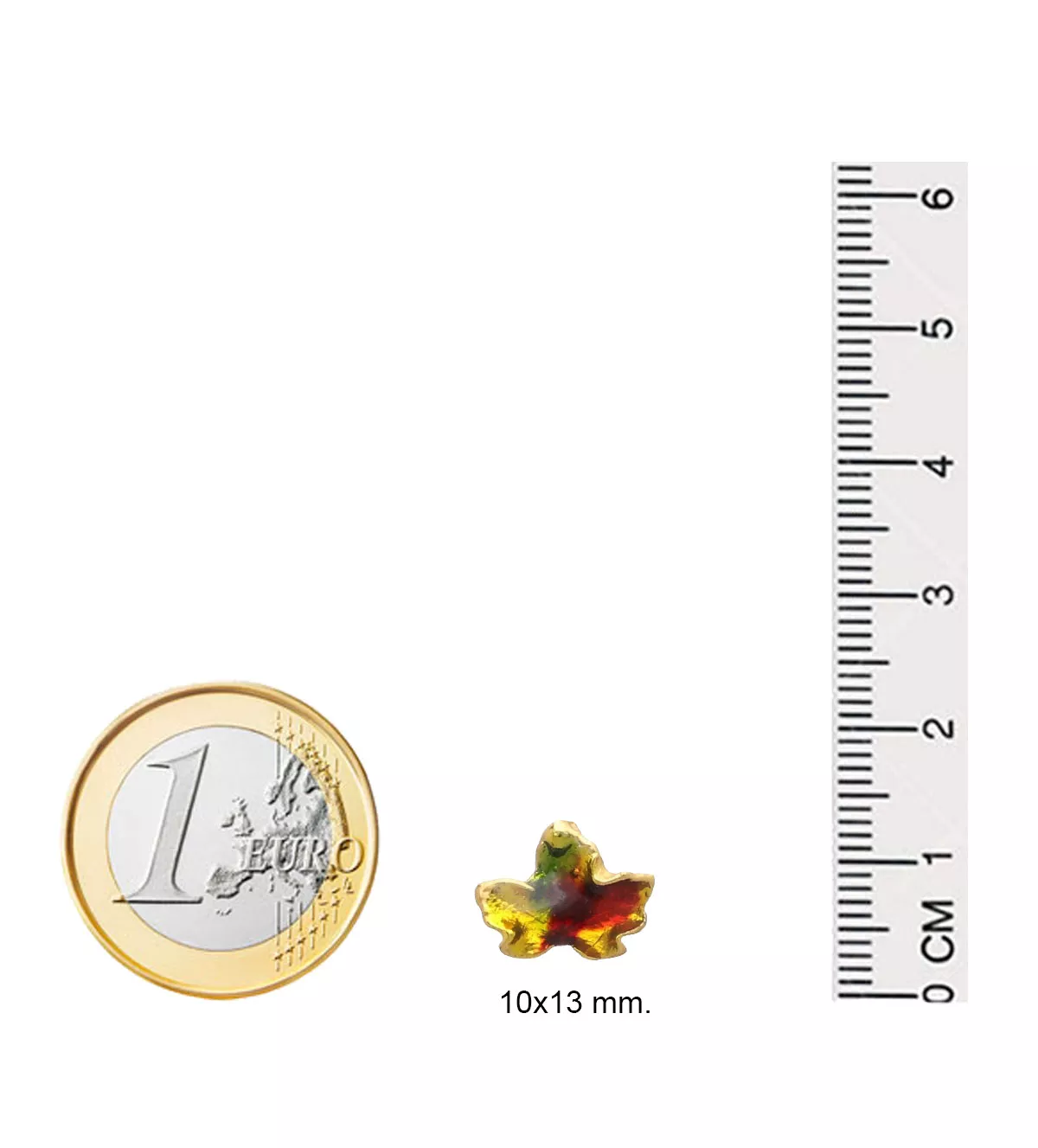 Pendientes hojas naturales metalizadas arce bañados en oro y esmaltados 270_ARCE-A-EM-2-2-P pendientes hojas naturales metalizadas de arce acabado oro y esmalte foto con medidas