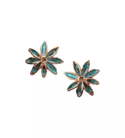 pendientes hojas naturales metalizadas flor de anis vista frontal