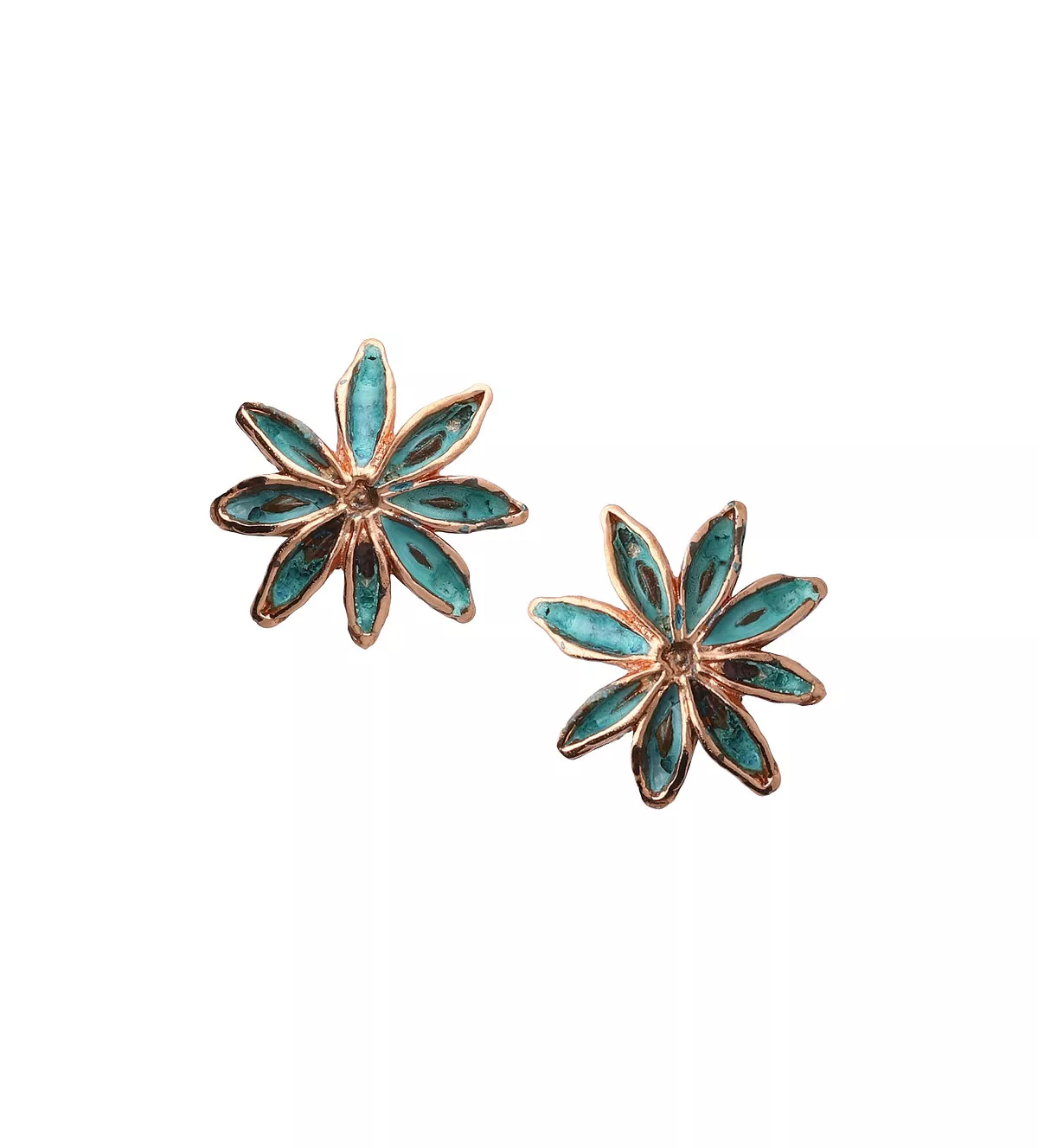 Pendientes hojas naturales metalizadas flor de anís bañados en cobre 270_ANIS-R-V-3-3-P pendientes hojas naturales metalizadas flor de anis vista frontal
