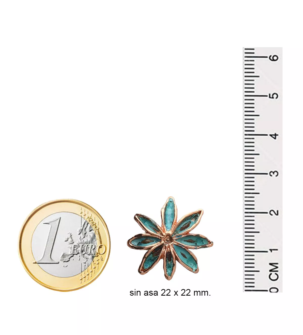 Pendientes hojas naturales metalizadas flor de anís bañados en cobre 270_ANIS-R-V-3-3-P pendientes hojas naturales metalizadas flor de anis vista frontal y lateral