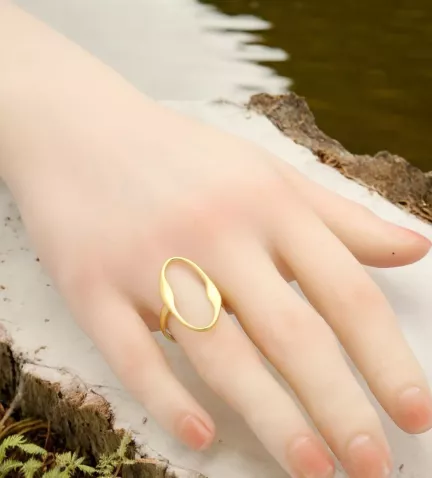 anillo de plata chapada signature dor foto modelo mano maniqui