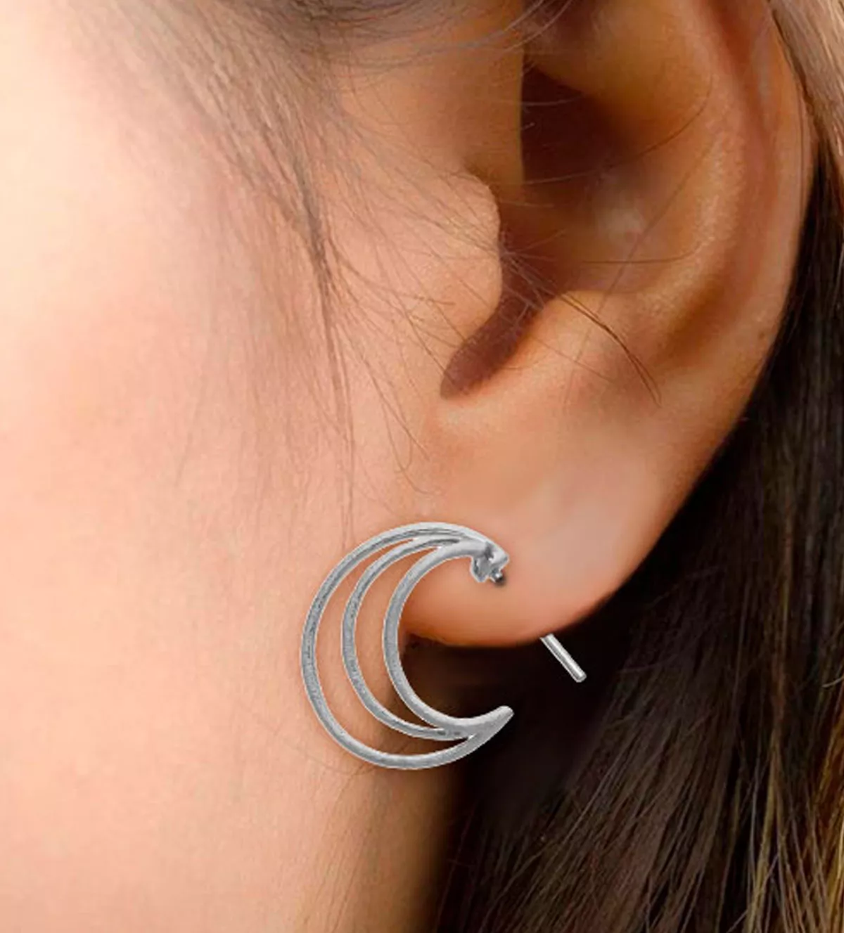 Pendientes de plata "Danza Aros Rústicos" pendientes de plata 3 aros en 1 foto mujer