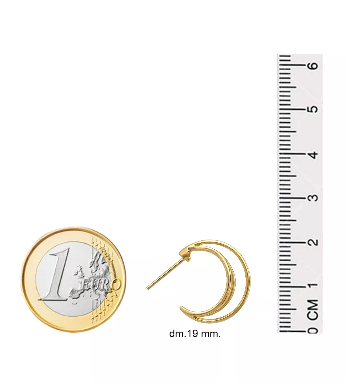 Pendientes de plata "Danza de Aros Dorados" pendientes de plata chapada en oro danza de aros dorados fotografia con medidas