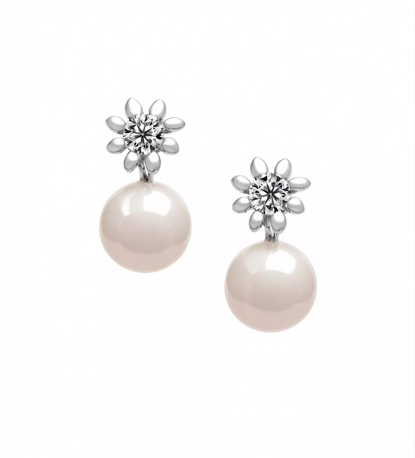 Pendientes de plata con perlas y circones "Florecer" pendientes de plata con perlas cultivadas y circones