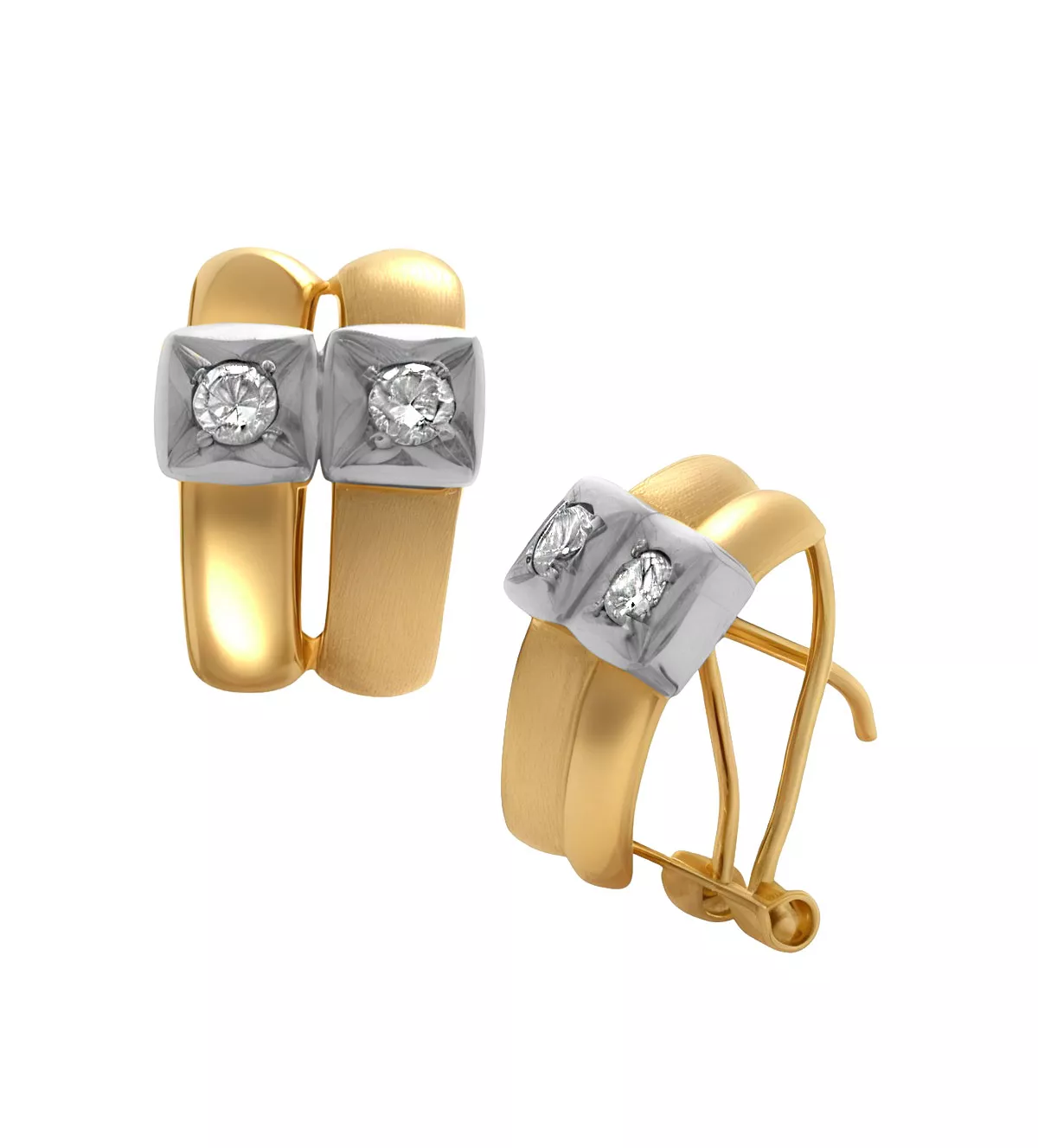 Pendientes de oro con circones "Bicolore" pendientes de oro bicolor con circonitas vista lateral