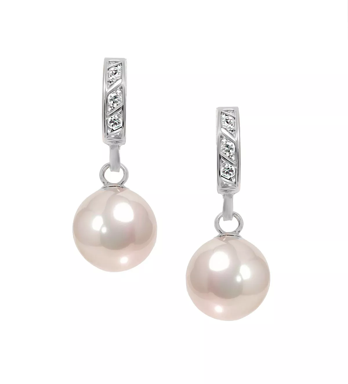 Pendientes de oro blanco 18k "Nívea" pendientes de oro con perla y circones