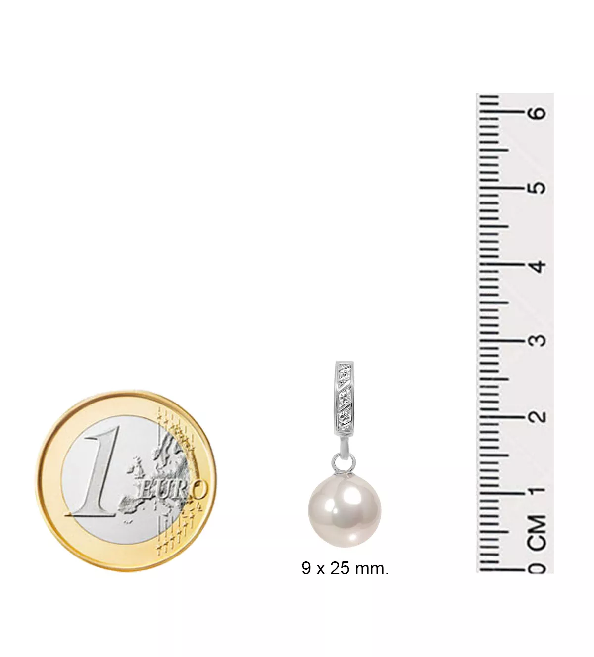 Pendientes de oro blanco 18k "Nívea" pendientes de oro con perla y circones detalle medidas