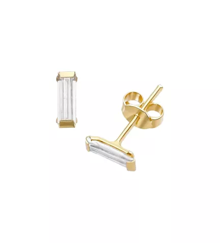 pendientes de oro 18k con circonita talla baguette foto frontal y lateral