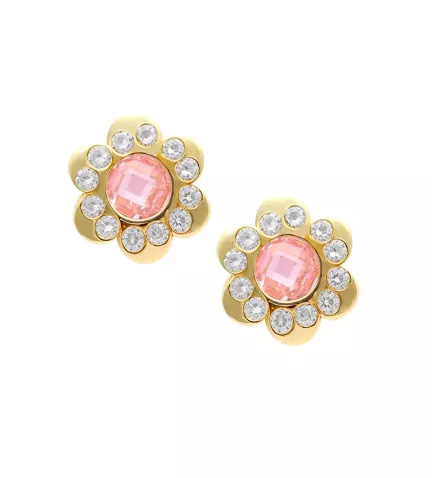 pendientes de oro con circones y rosa de francia