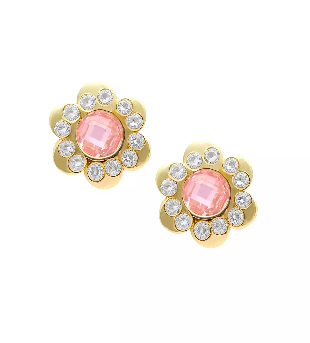 Pendientes de oro 18k "Flor Rosa" pendientes de oro con circones y rosa de francia