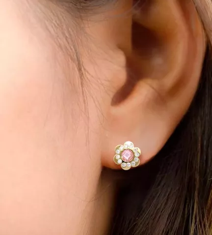 pendientes de oro con circones y rosa de francia mujer