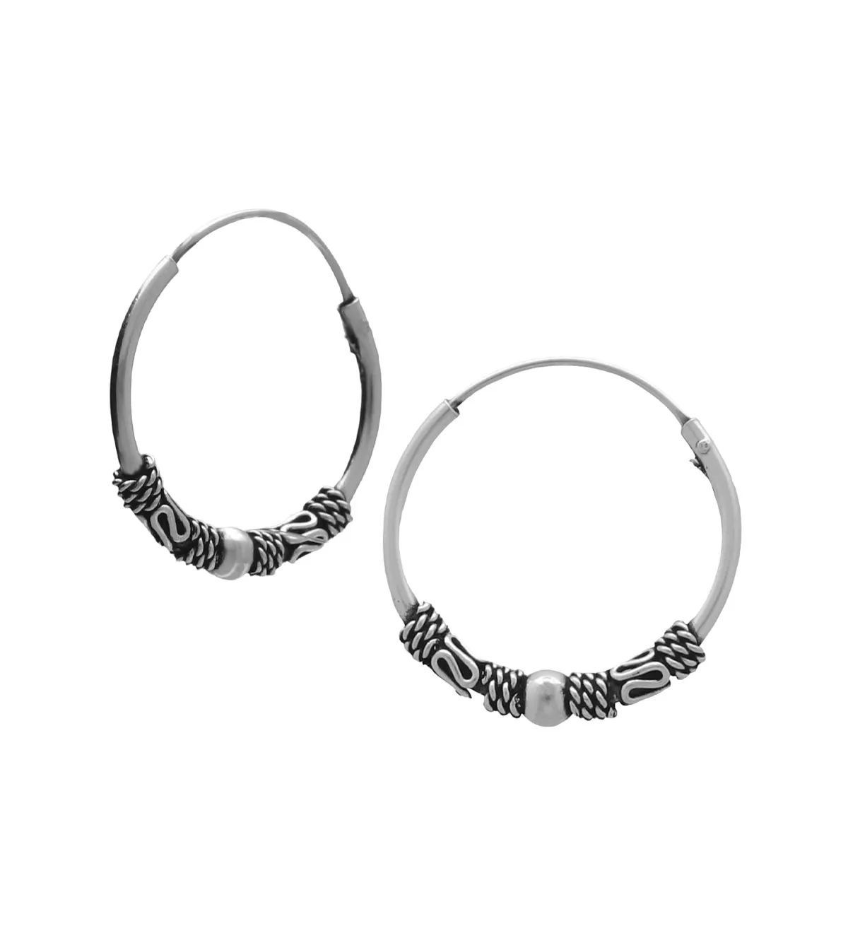 Pendientes de plata aro 14 mm con gallones "Mistrio" pendientes de plata aros etnicos