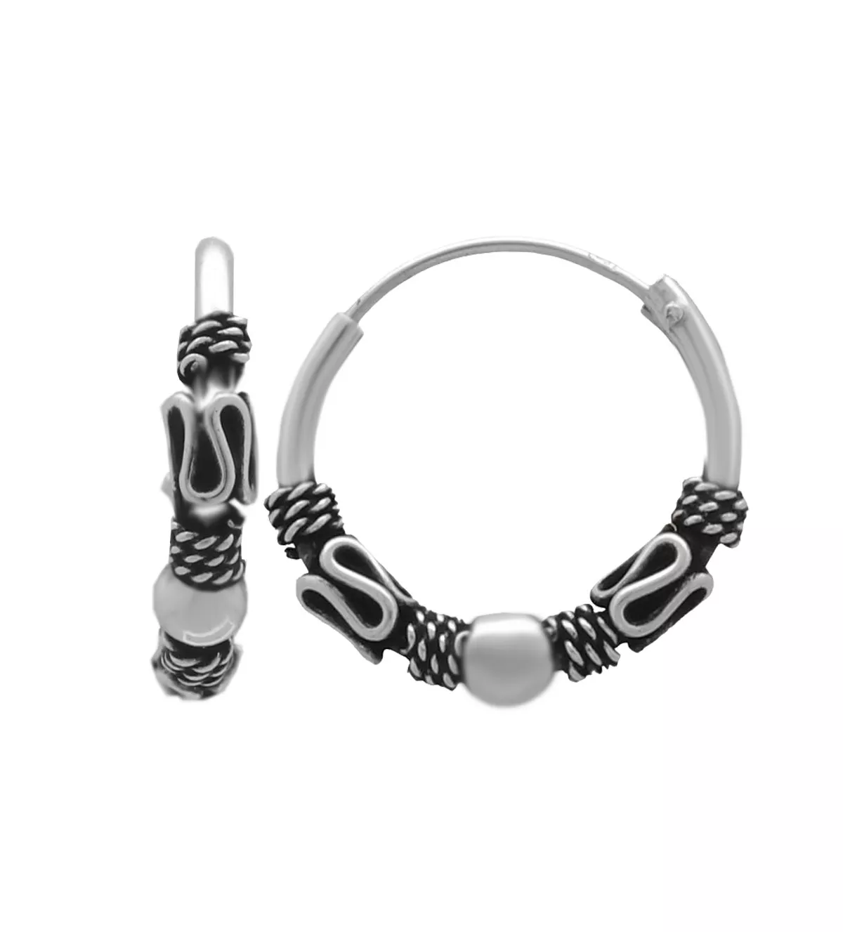 Pendientes de plata aro 18 mm con gallones "Mistrio" pendientes de plata tribales modelo principal