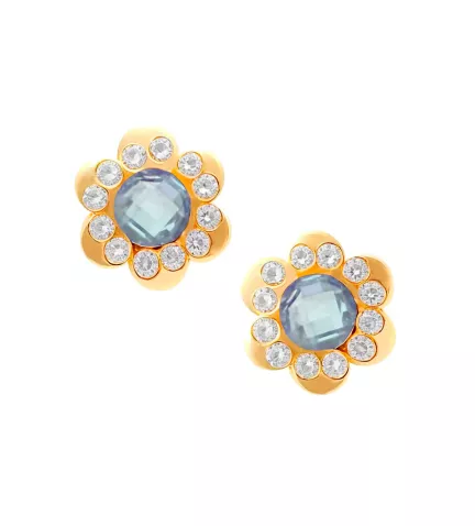 pendientes de oro con topacio azul y circones