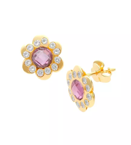 pendientes de oro amarillo con amatista y circones toma de lado