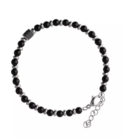 pulsera para hombre acero y agatas negras