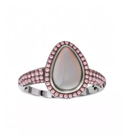 anillo de plata Aurora Boreal opalo y circones rosas