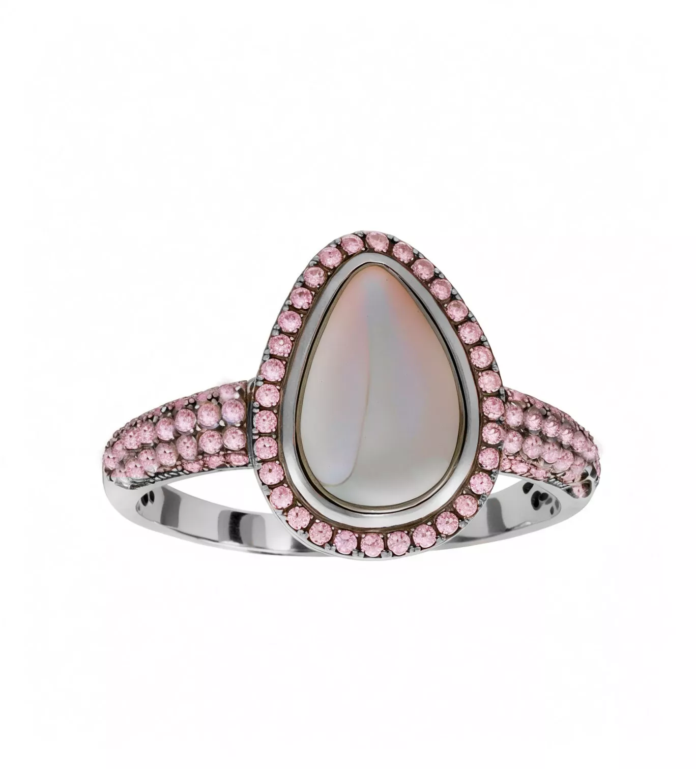 Anillos de plata "Aurora Boreal" anillo de plata Aurora Boreal opalo y circones rosas