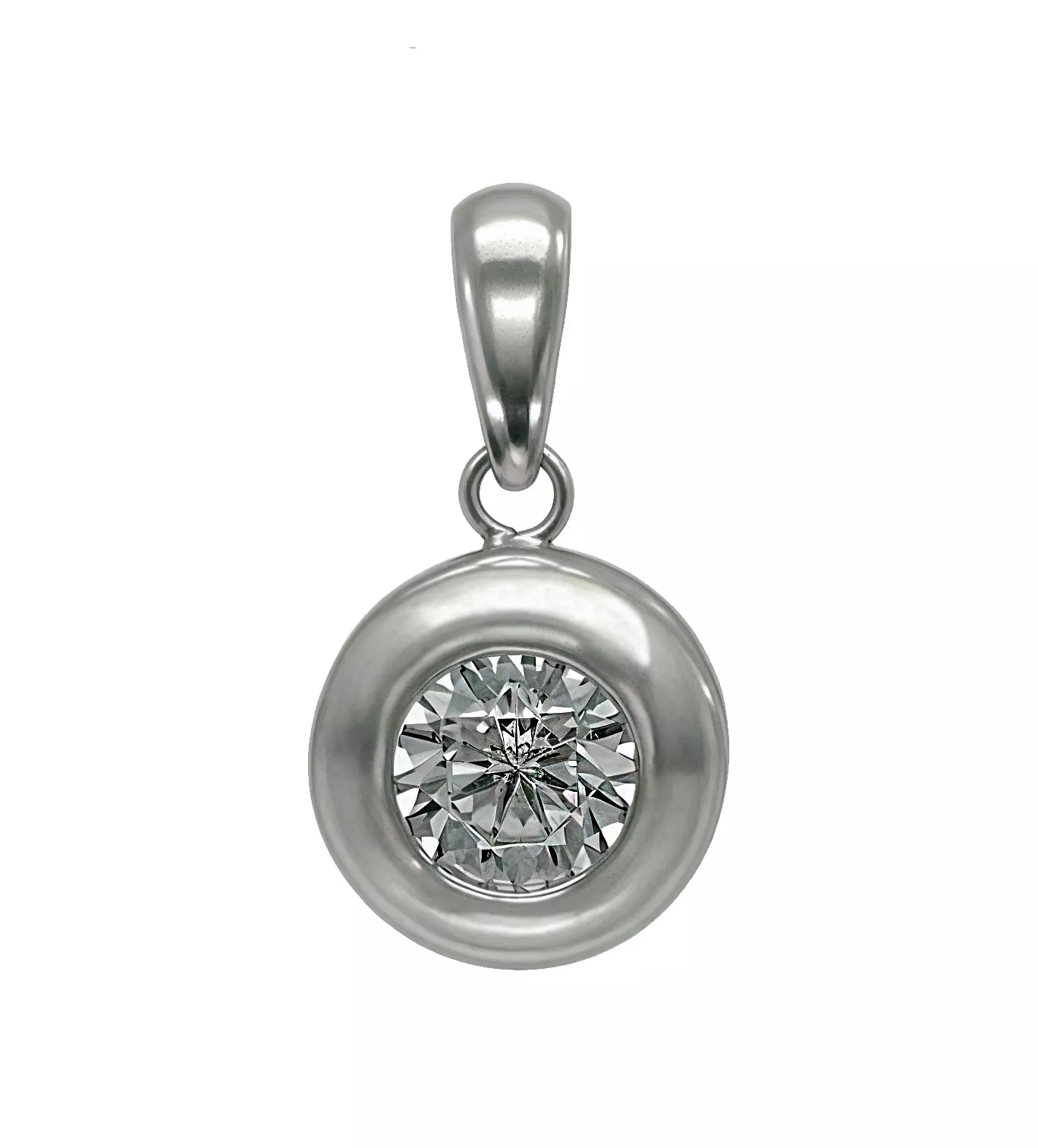 Colgante de oro blanco 18 kt con circonita "Luna y Brillo" colgante de oro chaton oro blanco con circon