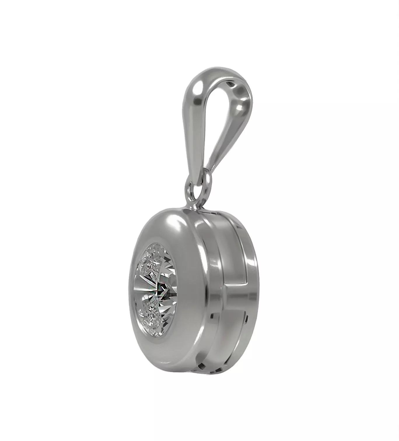 Colgante de oro blanco 18 kt con circonita "Luna y Brillo" colgante de oro chaton oro blanco con circon toma de lado