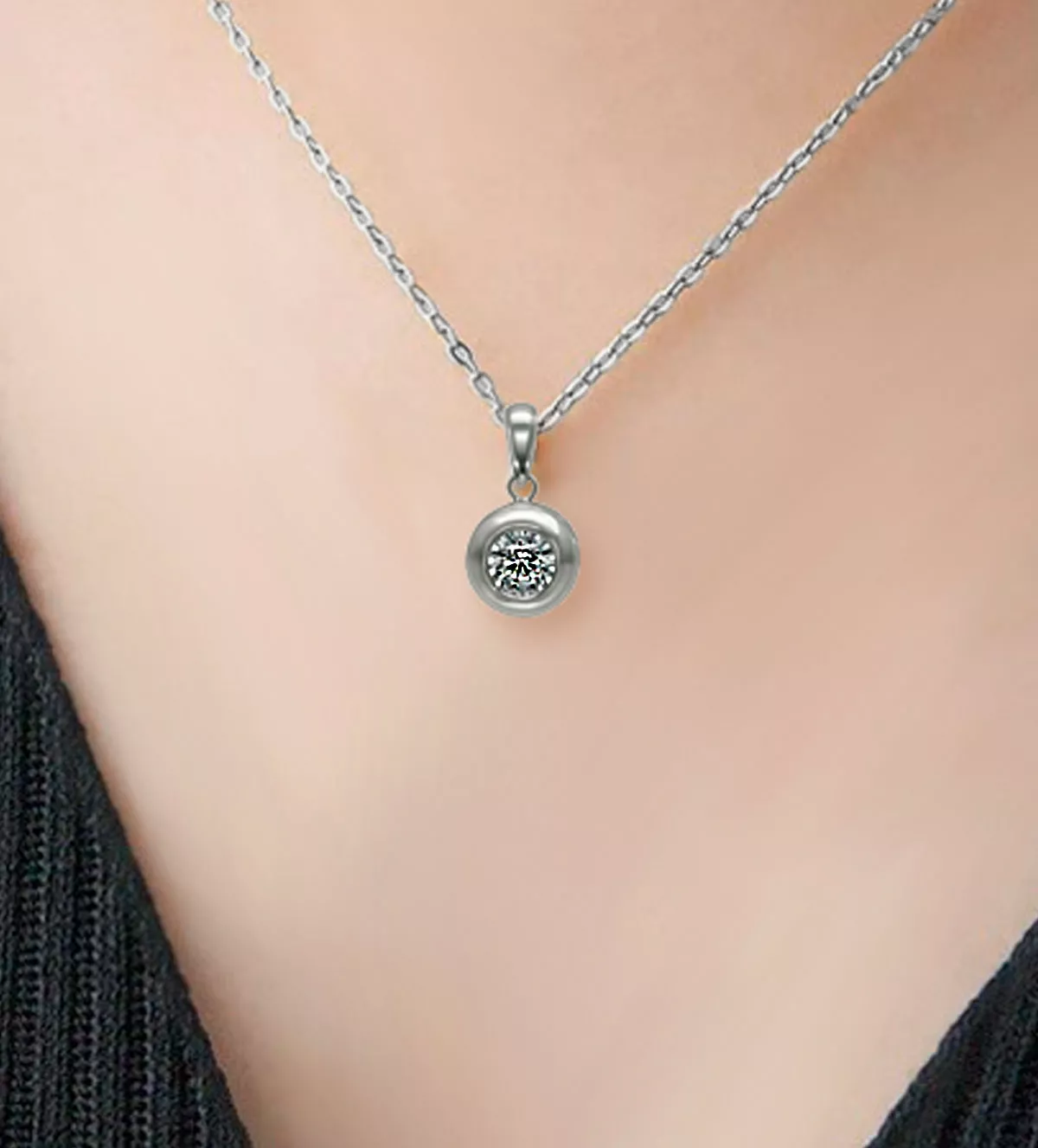 Colgante de oro blanco 18 kt con circonita "Luna y Brillo" colgante de oro chaton oro blanco con circon toma escote femenino