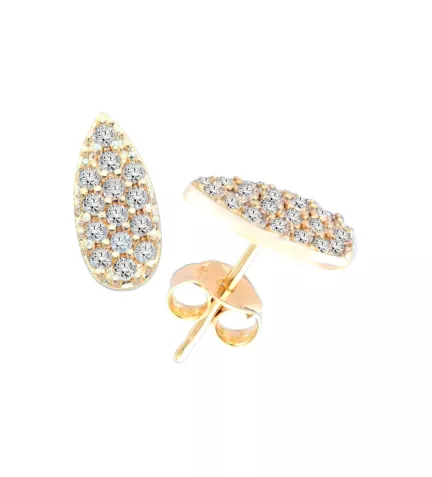 pendientes de oro con circones forma de hoja toma de frente y lateral