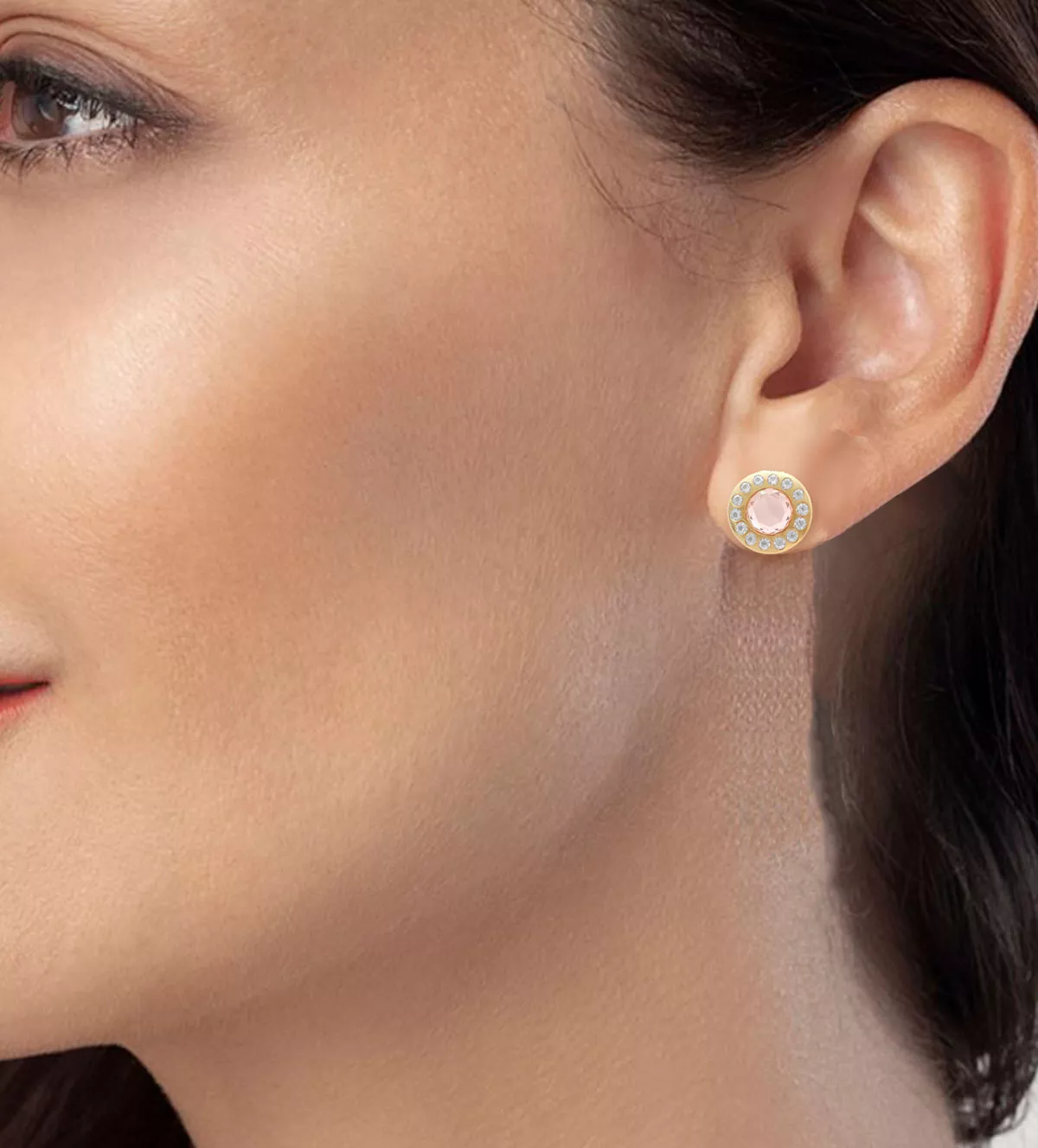 Pendientes de oro 18 ktes "Sol Rosa" pendientes de oro 18k con rosa de francia toma con modelo