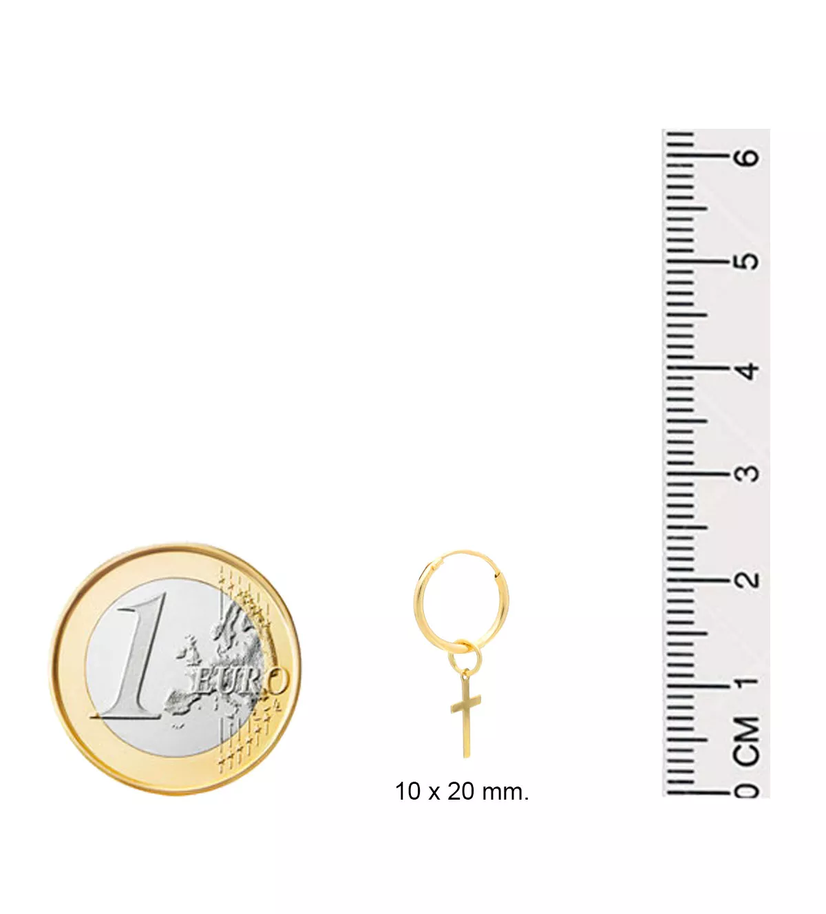 Pendientes de oro aros con cruz colgando pendientes de oro aros con cruz colgando toma con medidas