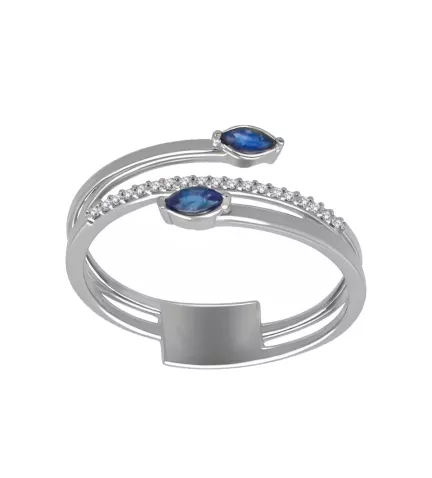 anillo de oro blanco zafiros marquis y diamantes